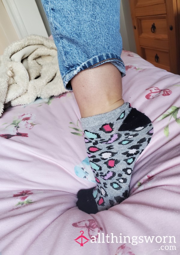 Colourful Leopard Print Well Worn Trainer Socks