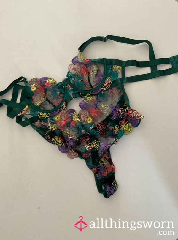 Colourful Well-worn One -piece With Thong, Strappy Back Comes With Custom Message 💋