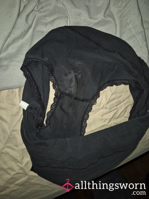 Black Panties, With A Bit Of Lace Trim. Freshly Worn, Still Wet When They Went In The Zip Lock Bag.