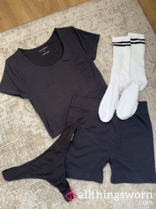 Gym Bunny Bundle! Top, Shorts, Thong & Socks. 48hr Wear + Pics 🏋️‍♀️