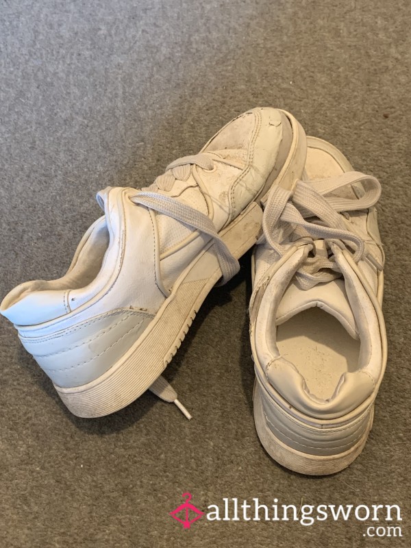 Completely Filthy And Ruined Size 6 White Trainers