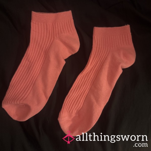 Cor*l Pink Ribbed Trainer Ankle Socks