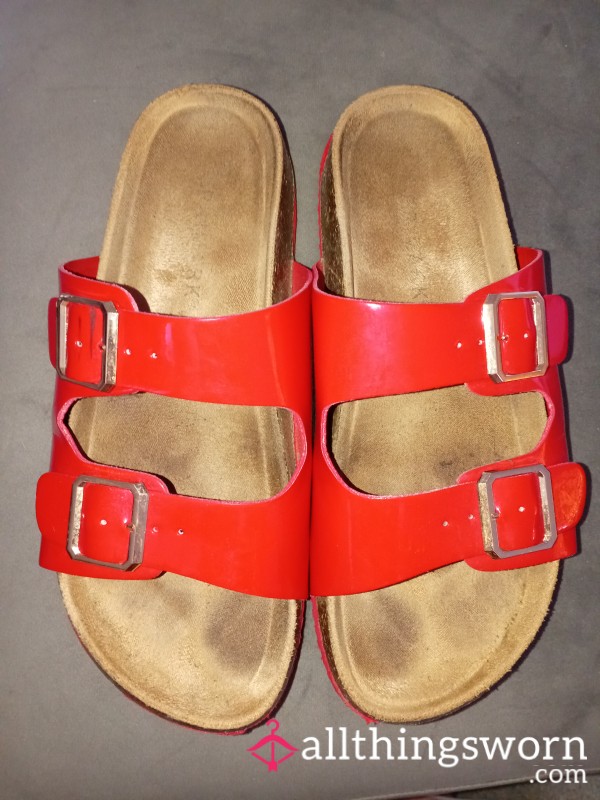 Cork Sole Slides With Toe Prints