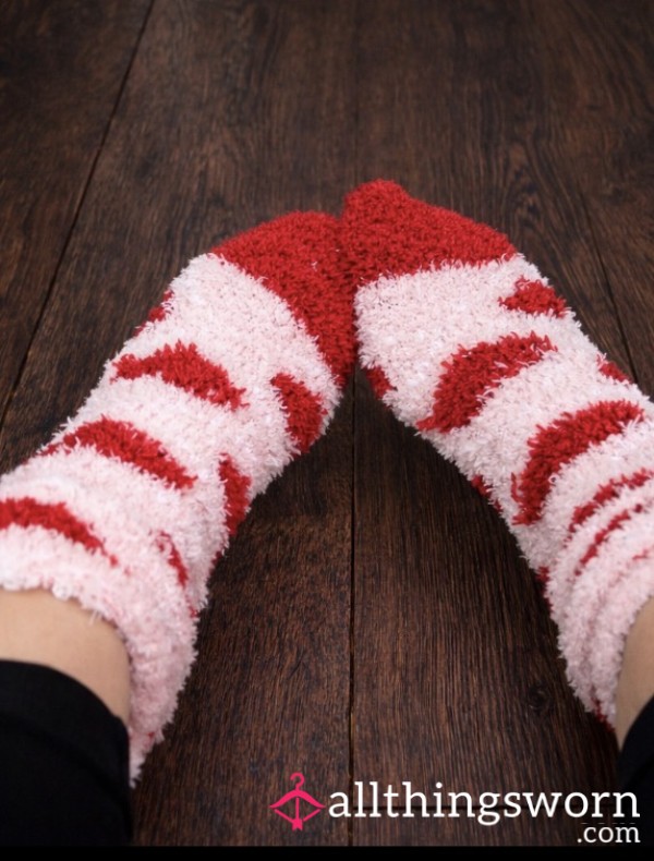 Pink And Red Cosy Socks - Worn Evenings Around The House.