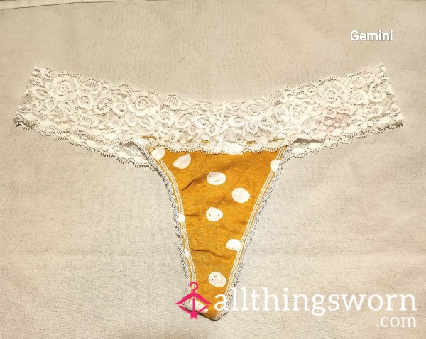 Cotton And Lace Yellow Polka Dot Thong
