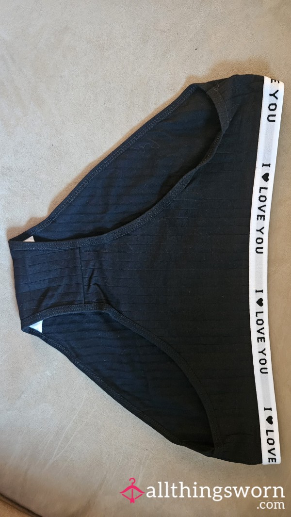 Black I Love You Cotton Bikini Cut Panty