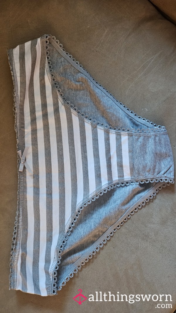 Gray/white Striped Cotton Bikini Cut Panty