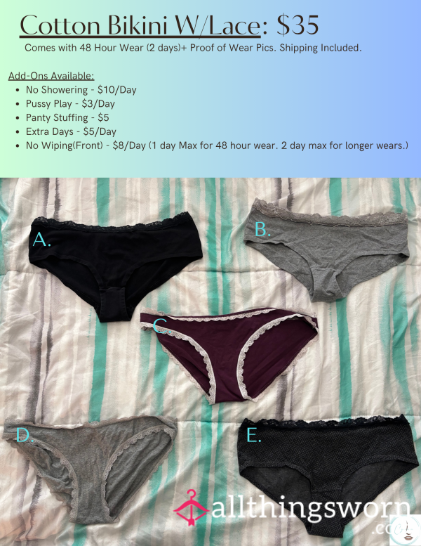 Pick A Pair - Cotton Bikini Panties - 48 Hours. Longer Available