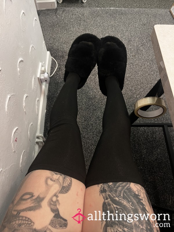 Cotton Black Thigh High Socks