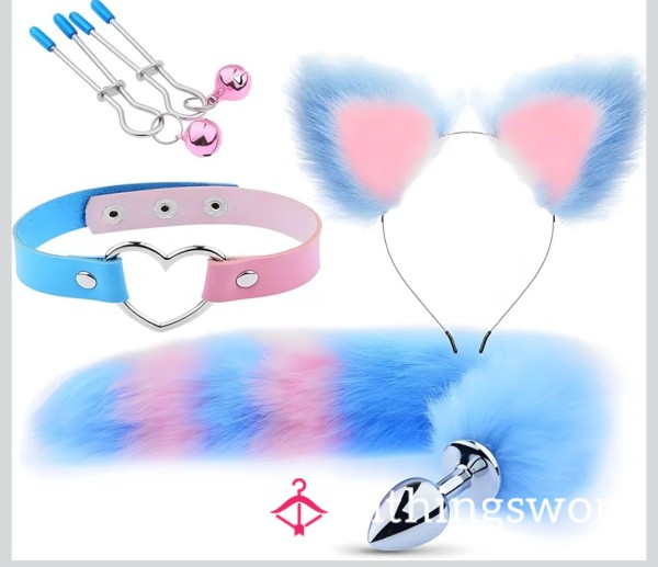 Cotton Candy Fox Tail And Accessories