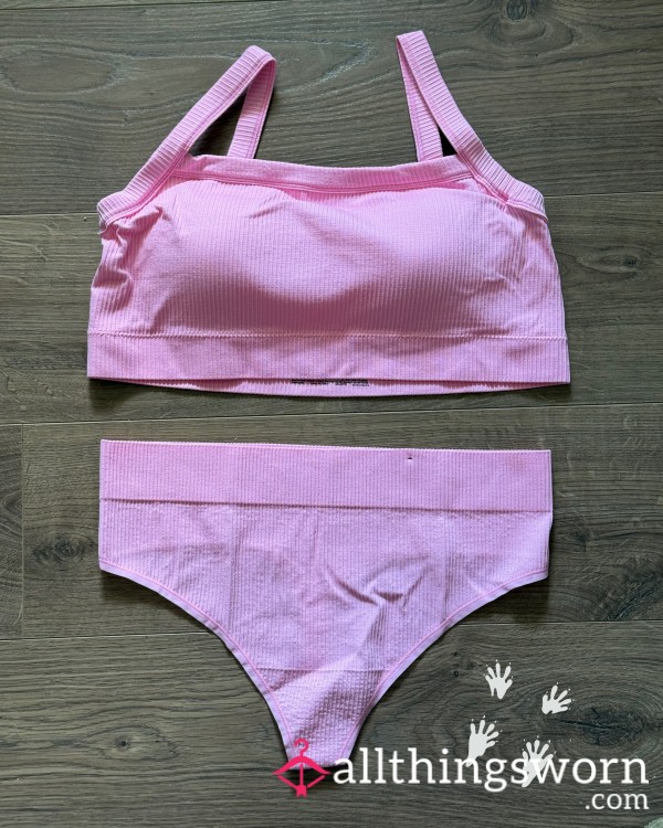 Cotton Candy Pink Ribbed Bralette, 2X, And Thong, 1X, For Custom Wear