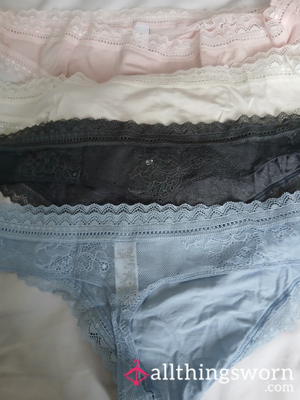 Cotton Lacy Thong, Size 20, Four Colours To Choose From. Pick Your Colour Pick How Ling You Would Like Me To Wear Them For.