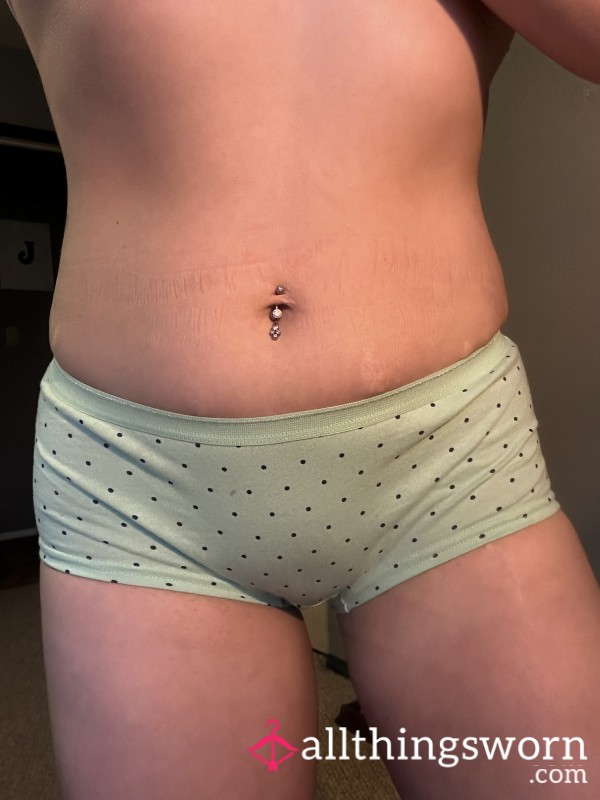 Cotton Light Blue Boyshort With Polka Dots