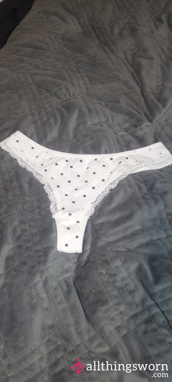 Cotton Polkadot Thong With Lace Edges