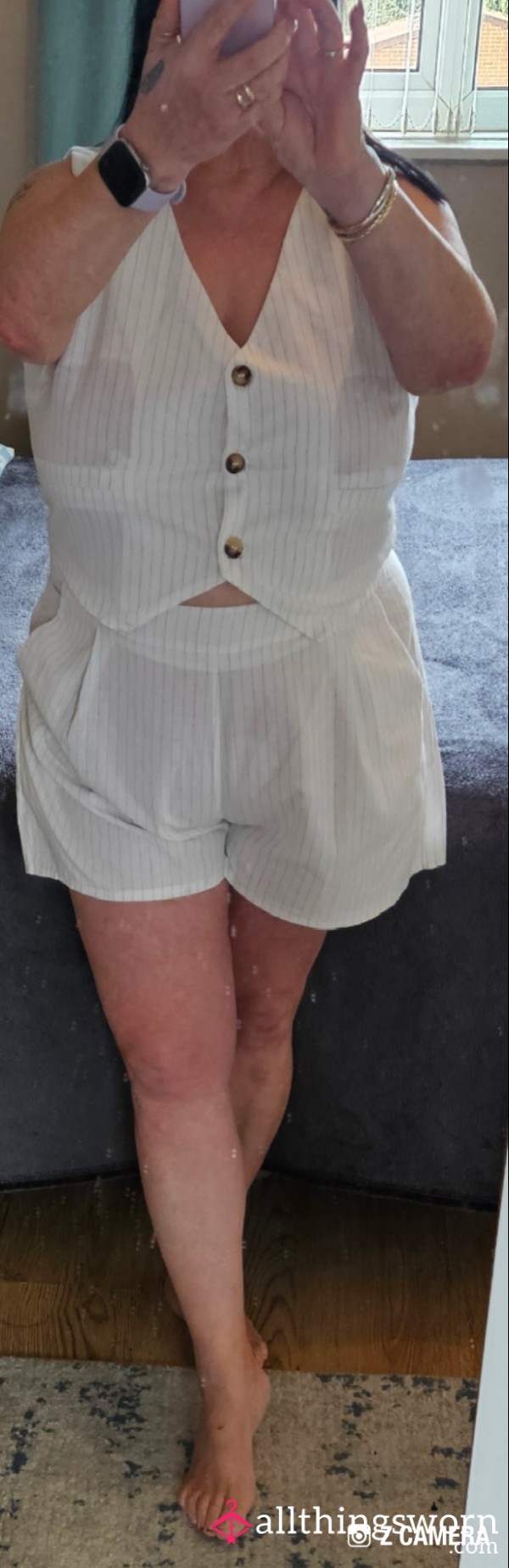 Cotton Shorts And Matching Waistcoat Worn By Goddess With Sis Pockets Size Uk 14