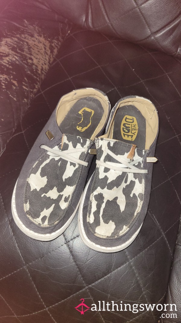 Cow Print Hey Dudes Size 8 Womens