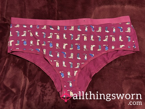 ~COWGIRL BOOT PATTERNED PINK COTTON CHEEKY PANTY~