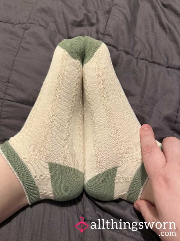 Cream And Green Ankle Socks