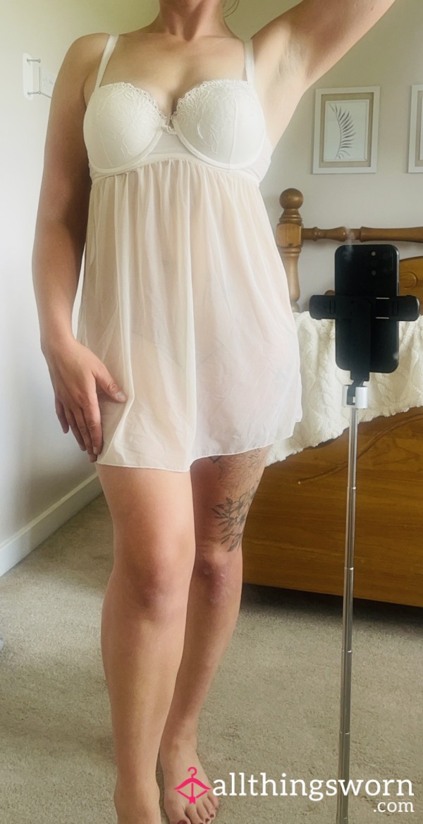 Cream Babydoll Slip Dress With Padded Bra.