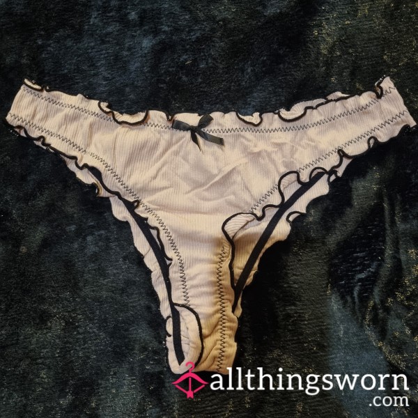 Cream/ Beige Briefs With Black Ruffle Edge