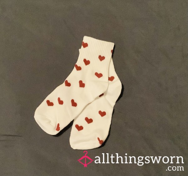 Cream & Burgundy Heart Socks