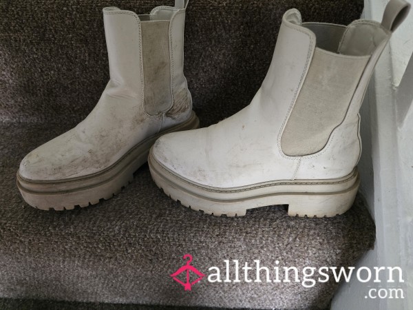 Cream Chunky Ankle Boots