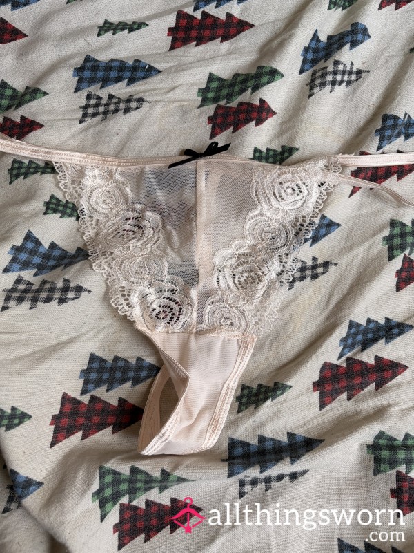 Cream Color Lace Thong