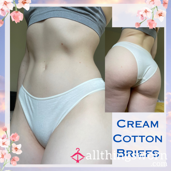 Cream Cotton Briefs 🍦 Size Small▪️1 Day Wear - £20. Longer Wears And International Shipping Available 🌎