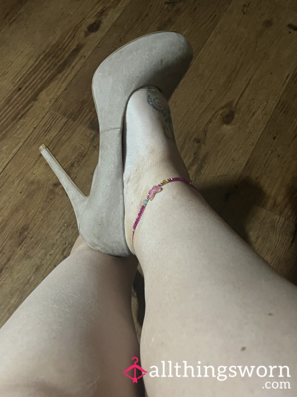 Cream Heels, Worn , Sweaty But Very S**y
