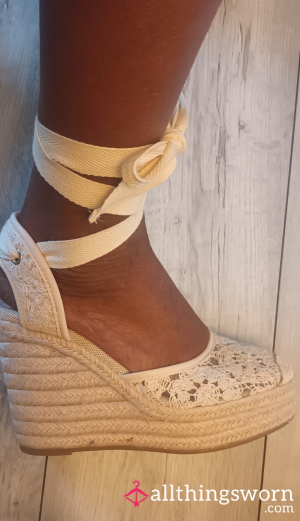 Cream Lace-Up Wedge Espadrilles | Worn, Flirty & Gorgeous 🌼🩴