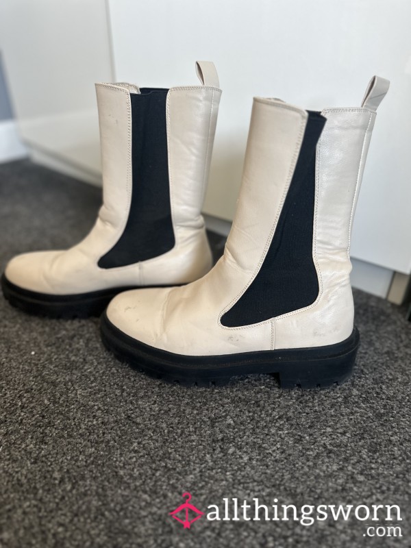 Cream Leather Boots