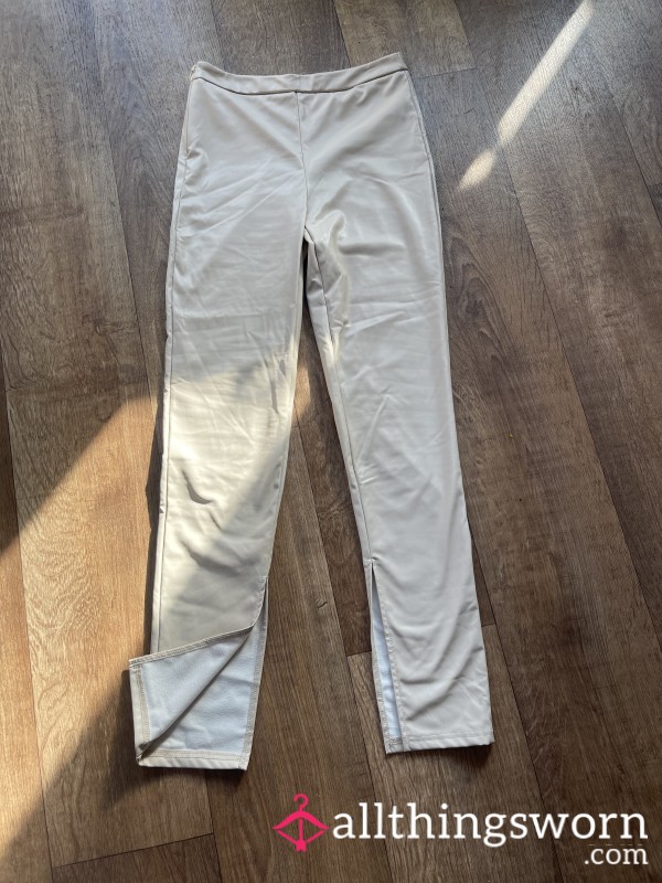 Cream Leather Trousers Size S, Soft Worn Luxury For Leather Lovers And Sissies 🤍 Own The Obedience 📦 UK Delivery Included. 🌍 International Shipping Available. 📸 Photo Set Included 🔥