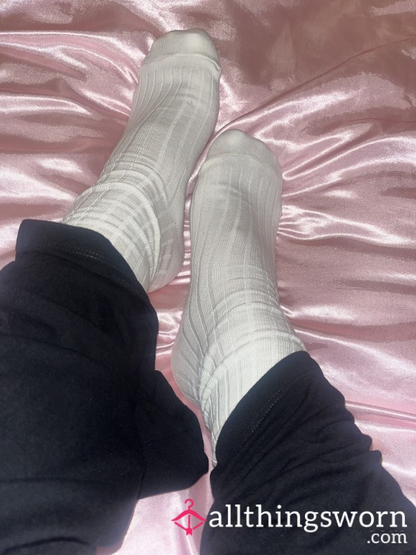 Cream Off White Ribbed Ankle Socks Worn For You 🤭