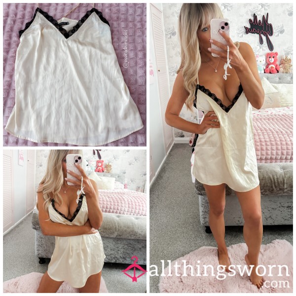 Own MILF Jessica’s Cream Satin Night Shirt