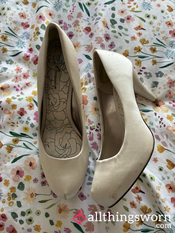 Cream Satin Platform Heels