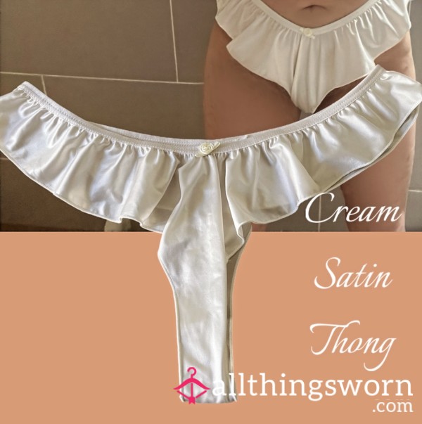 Cream Satin Thong