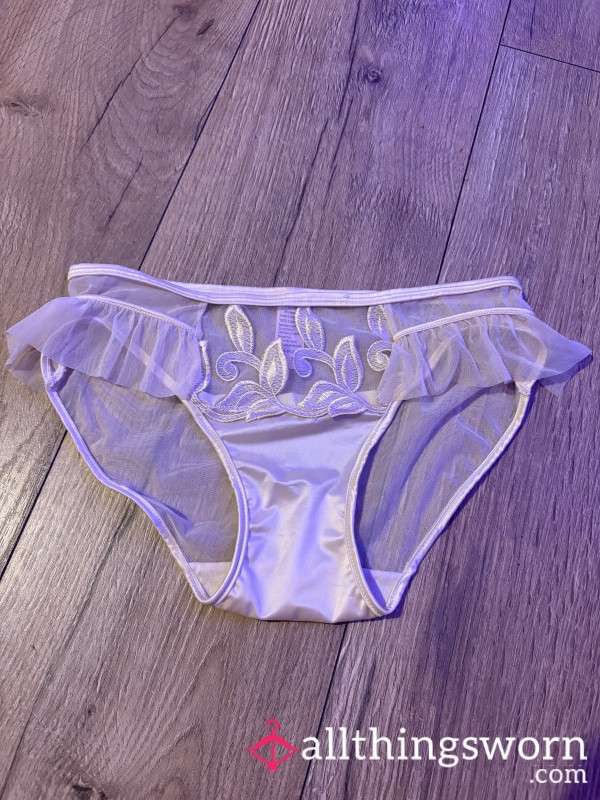 Cream Silk Satin Panties With Sheer Back And Frill