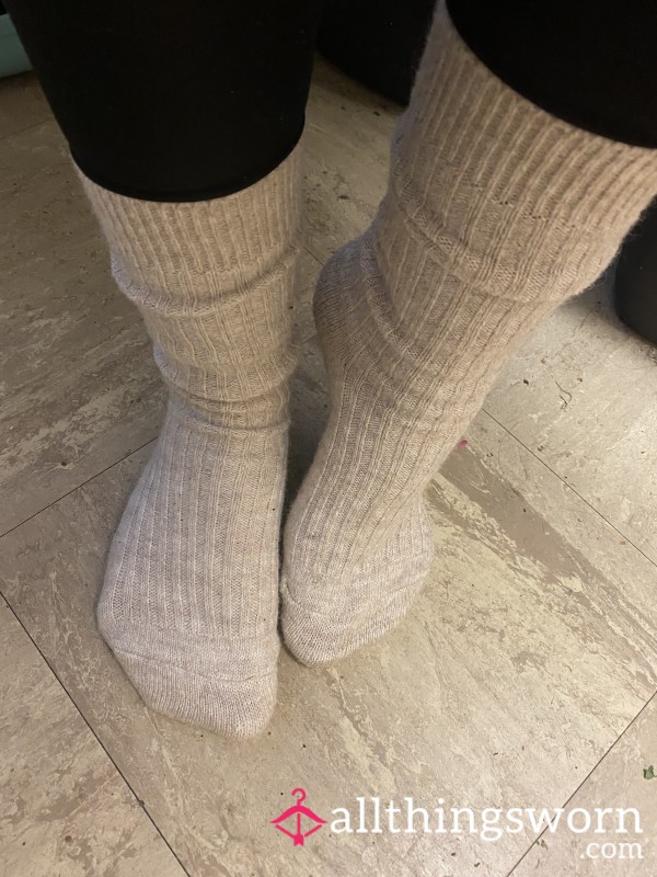 Cream Slouch Socks Worn 48H