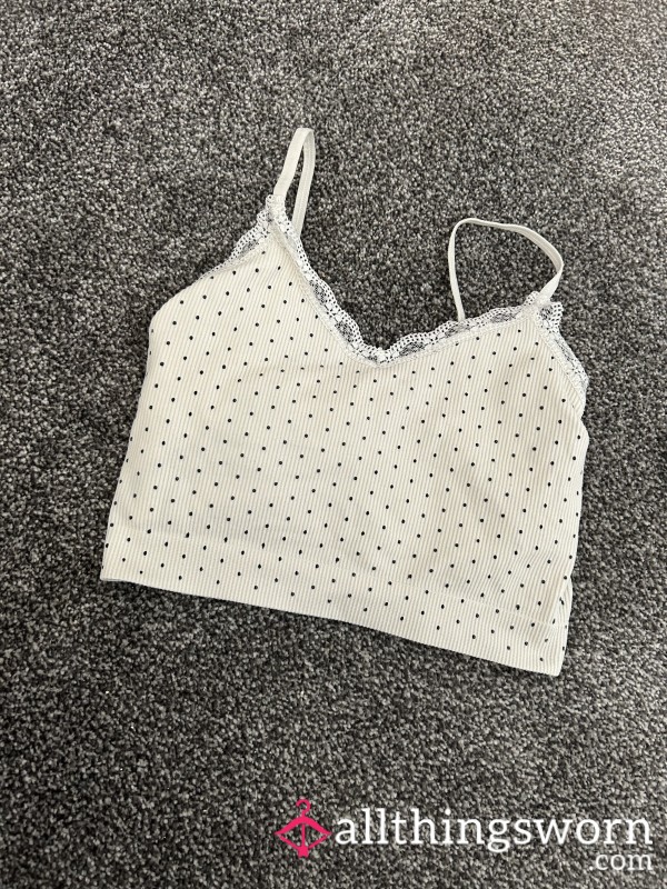 Cream Spotty Lace Trim Crop Top