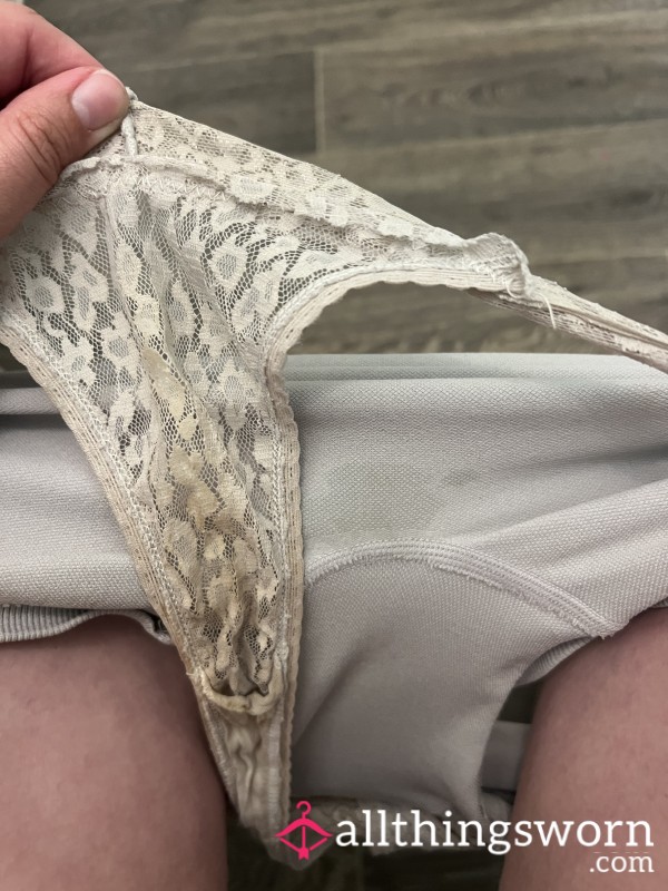 Cream Sweaty Lace Thongs 😏💦🥵