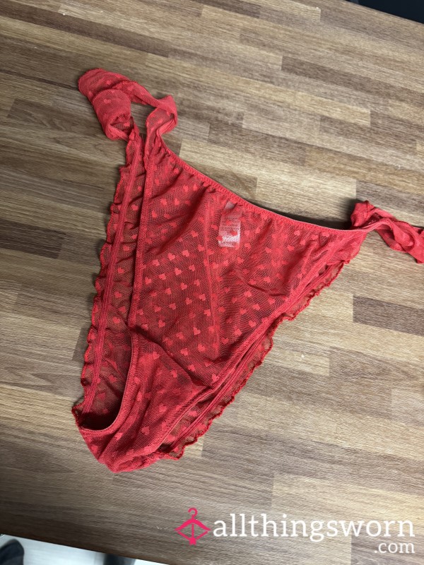 Well Worn Creampie Filled Red Lace Knickers 💦