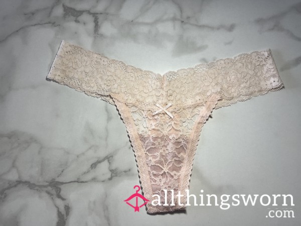 Cream/Pink Lace Thong