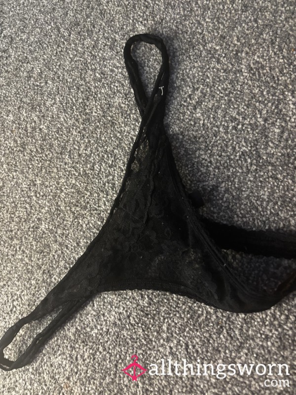 Creamy Black Lacey Thong