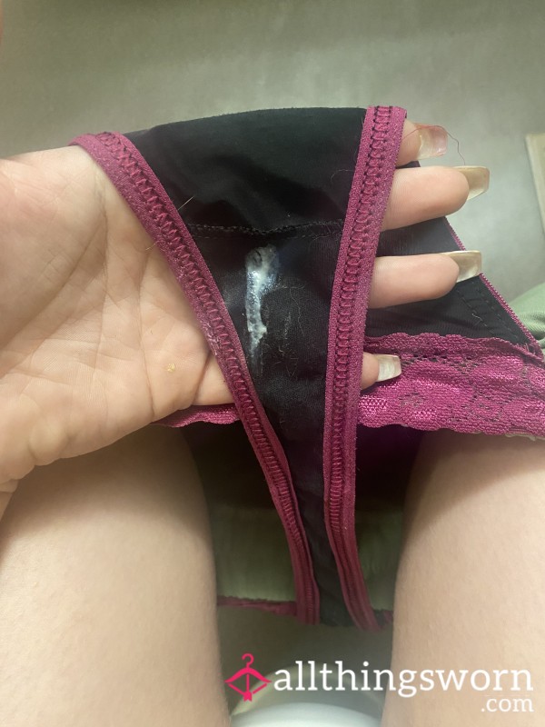 Creamy Magenta And Black Thong