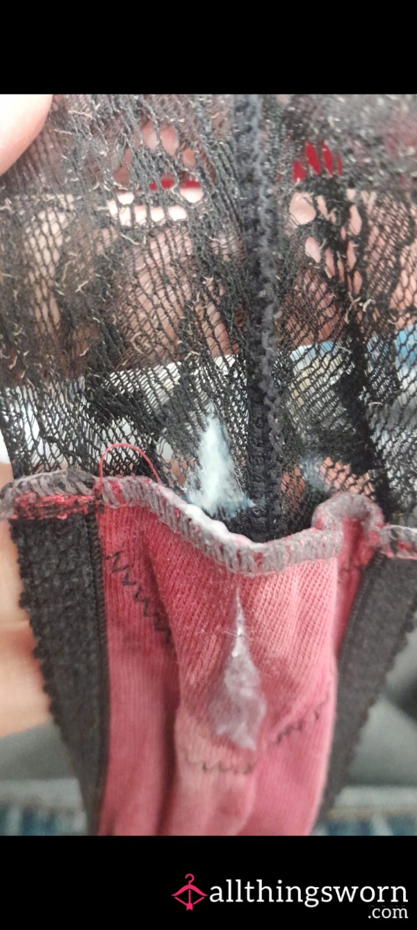 Creamy Panties.red Satin And Black Lace