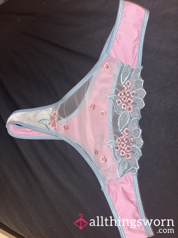 🌸Creamy Pink N Blue Flor*l Thong 🌸