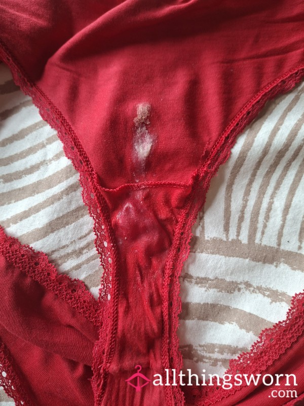 Creamy Wet Red Cotton Panties