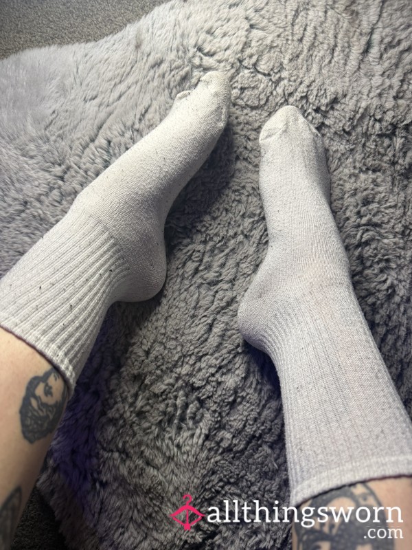 Crew Length Well Worn White Socks