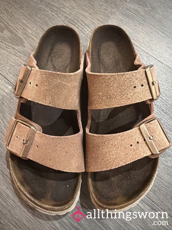 Crispy, Filthy Pink Suede Birkenstock Arizonas – Extremely Worn, Dirty & Addictive 💕👣