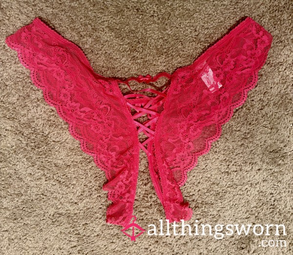 Crotchless Hot Pink Lace Panties